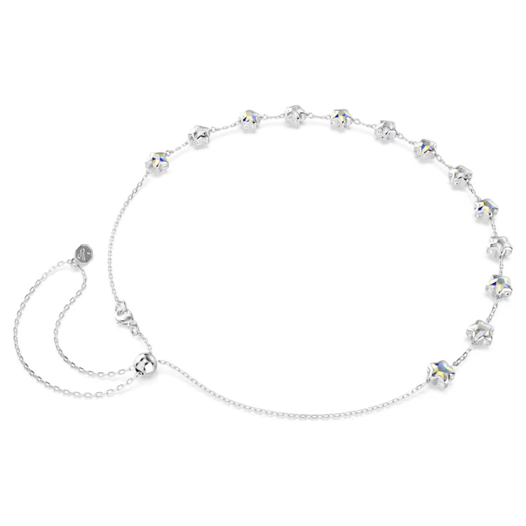 Chroma necklace Mixed cuts, Star, White, Rhodium plated